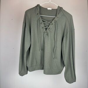 Stylish Olive Lace-Up Women's Hoodie